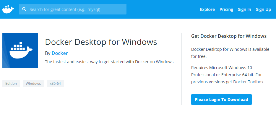 Screenshot of downloading Docker installer.