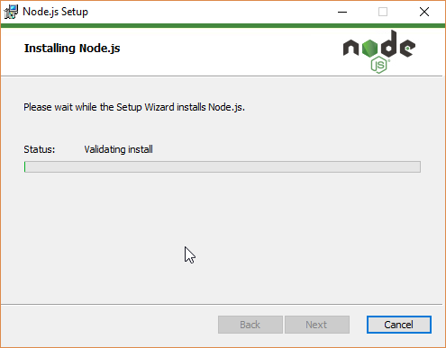 Screenshot of Node.js installation helper.