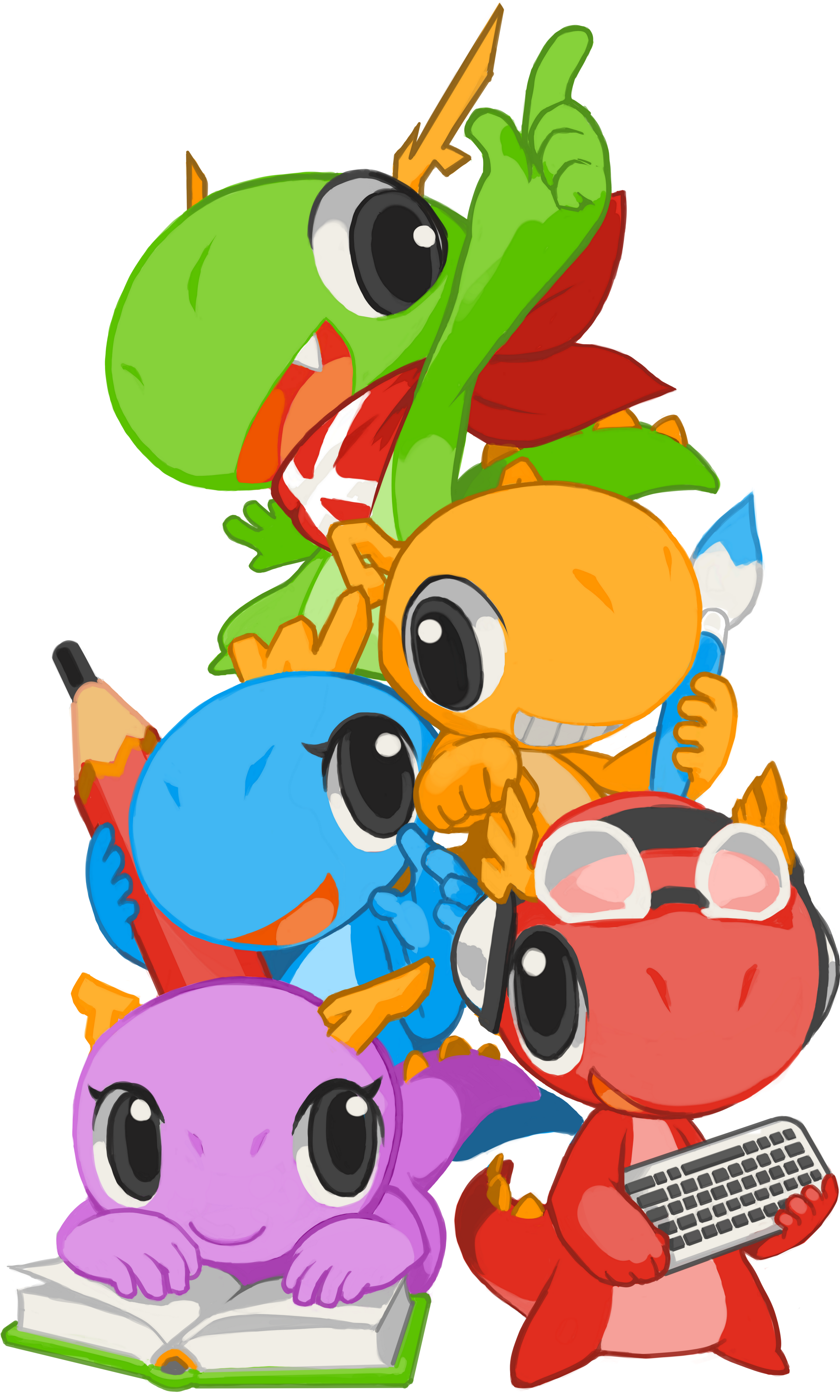 Konqi and friends; mascots of the KDE® family